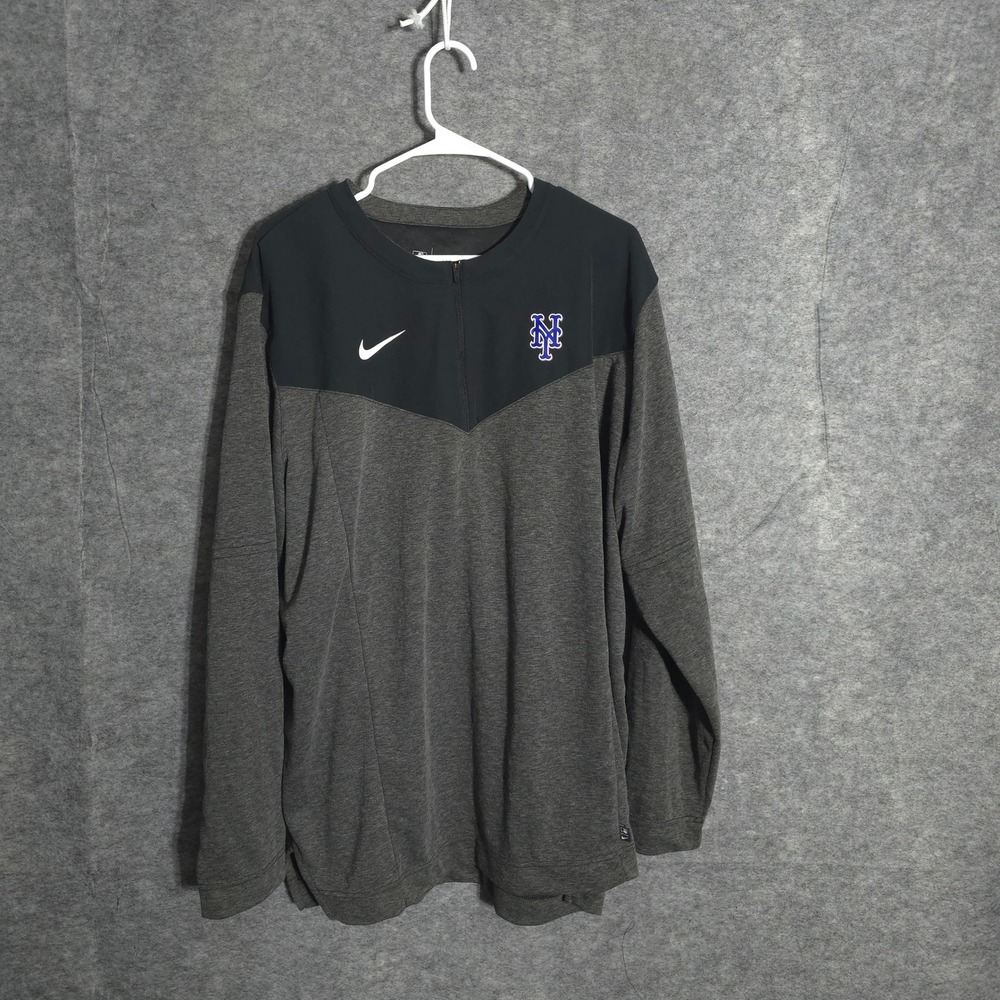 Nike New York Mets Pullover Mens XXL Grey MLB Authentic Dri-FIT Quarter-Zip Top